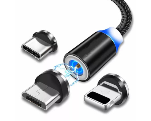 Магнітний кабель шнур для заряджання телефону Lightning, MicroUSB, Type-C Магнітна зарядка з круглим роз'ємом USB-77 3в1