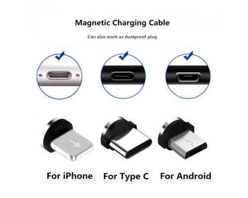 Магнітний кабель шнур для заряджання телефону Lightning, MicroUSB, Type-C Магнітна зарядка з круглим роз'ємом USB-77 3в1