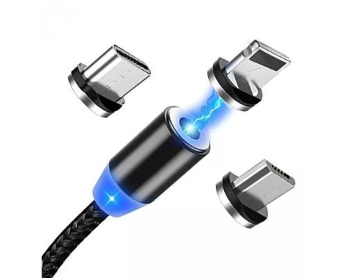 Магнітний кабель шнур для заряджання телефону Lightning, MicroUSB, Type-C Магнітна зарядка з круглим роз'ємом USB-77 3в1