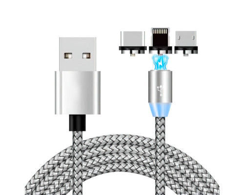 Магнітна зарядка кабель USB 3 в 1 X-Cable TP для Android, Iphone, Type C Magnetic USB Cable 1м Black