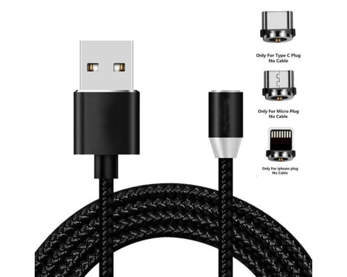 Магнітна зарядка кабель USB 3 в 1 X-Cable TP для Android, Iphone, Type C Magnetic USB Cable 1м Black